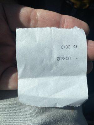 This was the receipt from my first transaction.  No name, no figures, no time, no anything..... was this even a cash transaction?