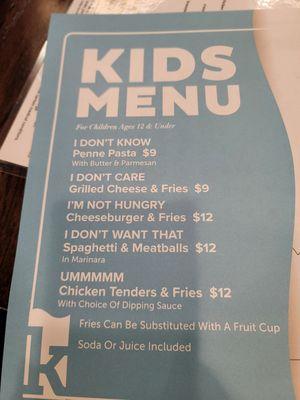 Funny kids menu!