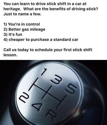 Stick shift lessons available