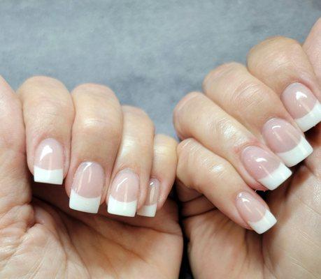 Pink and White sculpted acrylic nails by Gina Longo