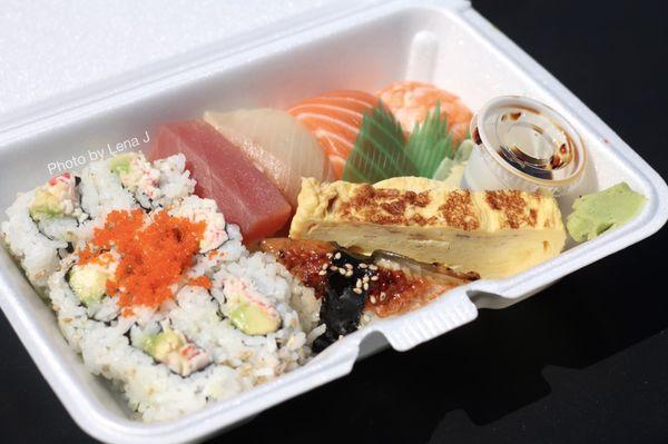 Takeout Sushi Lunch Plate Large ($12) - tuna, white fish, salmon, shrimp, unagi, egg