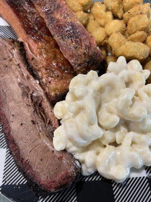 This was the 2 meat combo. Pork ribs, brisket, okra, and mac-n-cheese.