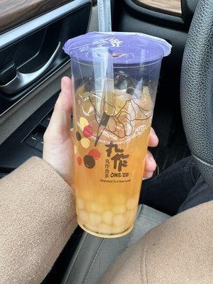 Unsweetened green tea with honey boba