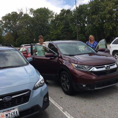 Sheila 's new car 2019 , Sheila, Gretchen (driving)--trip to Omaha, NE for Kay Jones's funeral.