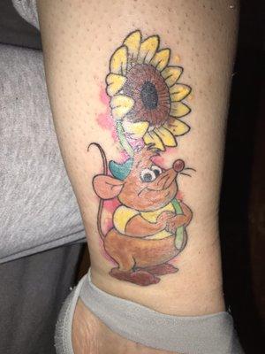 Gus Gus with Sunflower tattoo