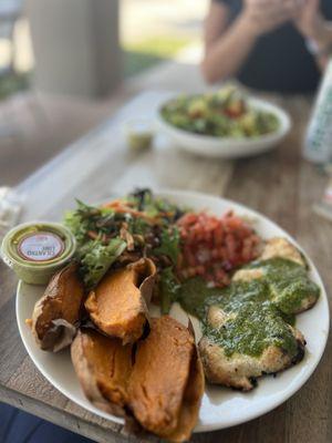 Pesto Chicken Platter with Sweet Potato and Garden Salad