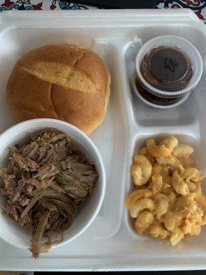 Pulled Pork Sandwich Meal. Where's the rest of the Mac and Cheese? Hint: That's the full serving.