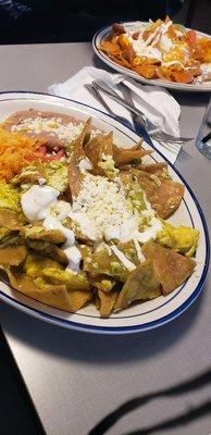 Green chilaquiles with scrambled eggs