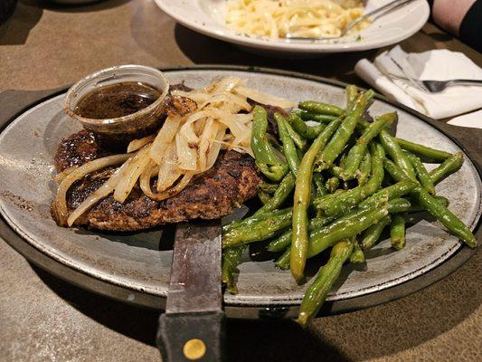 Grilled Sirloin Steak with a side of green beans.