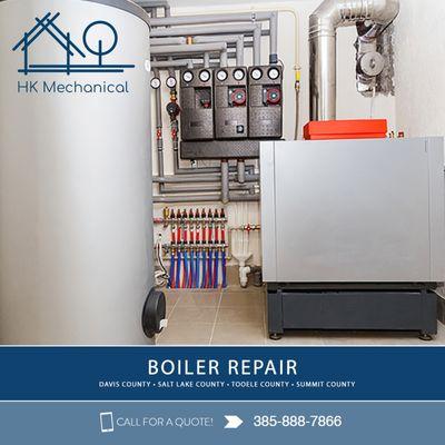 Boiler repair for Salt Lake County, Davis County, Summit County, and Tooele County. Call HK Mechanical.