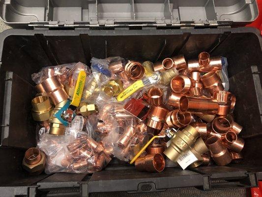 We keep our technicians stocked will all kinds of plumbing and heating parts. This includes copper pipe, fitting, valves, controls, pumps...