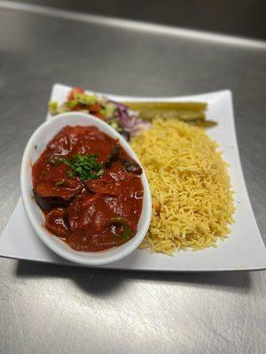 Vegetarian food   I Eggplante with the rice and salad