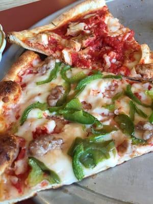 Chicken parm and sausage peppers pizza. Wow ow.