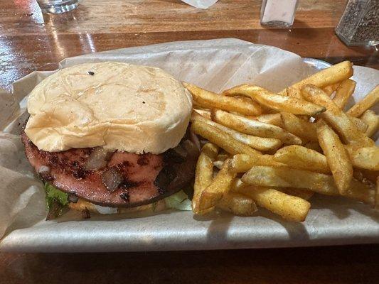 Fried Cajun bologna sandwich with Cajun fries.