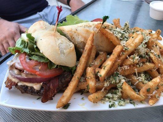 Old timer burger and garlic fries