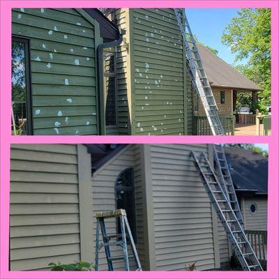 Preparing a house to be stained with caulk