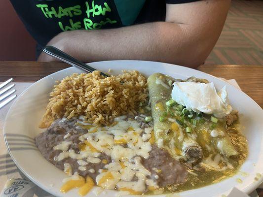 Verde Enchiladas with shredded beef. Really good!!!