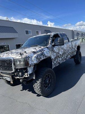 Military print black white and grey wrap installed on Silverado !