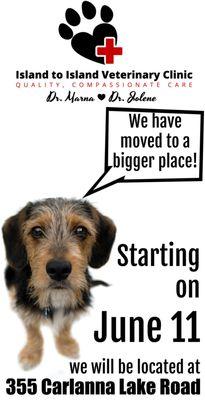 We've sniffed out a new location!  Starting on June 11th we will be moving the clinic to serve you and your pets better.