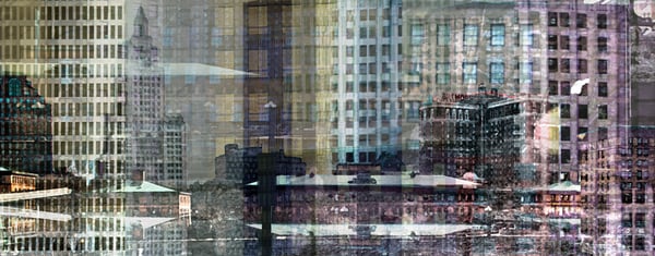 Mix Media~ Providence City Skyline printed on metal