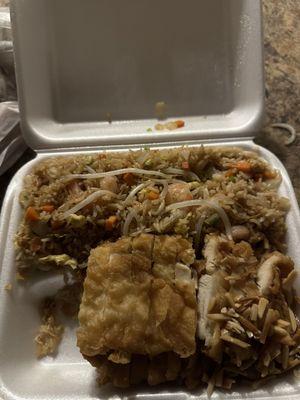 Almond boneless chicken, shrimp, fried rice