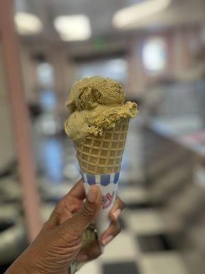 Butter pecan on a waffle cone