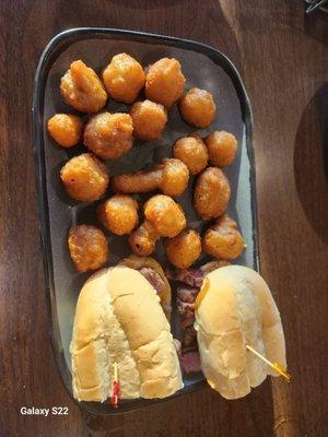 Steak Sandwich and Breaded Mushrooms