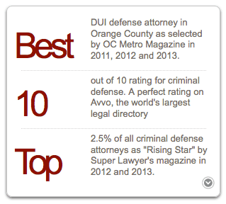 The OC Register and OC Metro Magazine have named him one of the best DUI defense attorneys in Orange County 2011, 2012 & 2013.