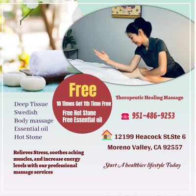 Massage techniques are commonly applied with hands, fingers, 
elbows, knees, forearms, feet, or a device...