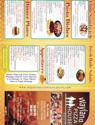 Wayland House of Pizza menu p 2