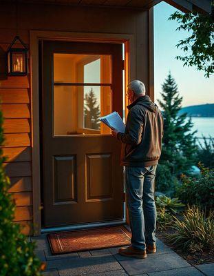 Process server waits at the door of a resident in Edmonds, WA attempting to serve legal documents