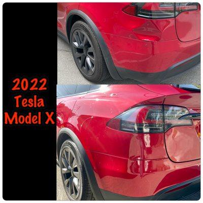 2022 Tesla Model X. Driver quarter panel and rear bumper repair.