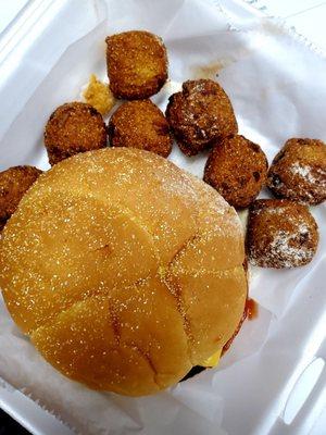 Cheeseburger and hush puppies