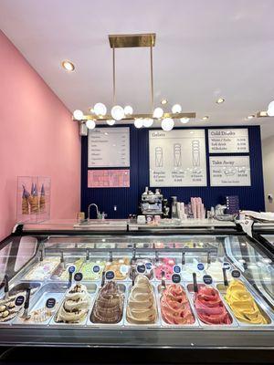 This is the show case with all the gelato freshly made every morning my favorite is the creme brule