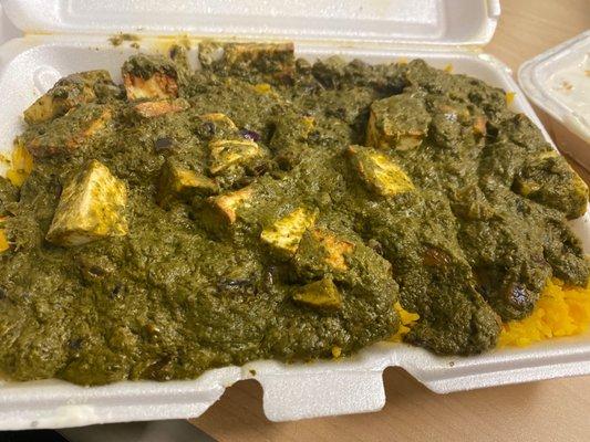 Saag panner with rice or one nan