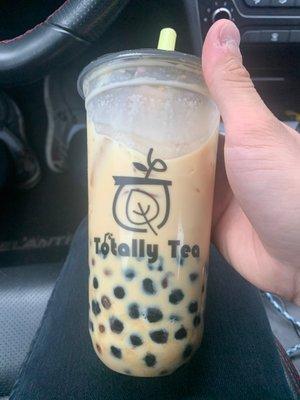 Mango Milk Tea with mango and tapioca boba