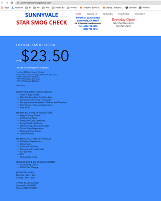 Web lied about $23.5 for smog check. Store said that price is not available and the real price is $49.95.