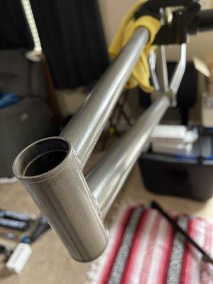 A recent silver metallic powdercoat Jake did on my girlfriends 24 inch BMX frame