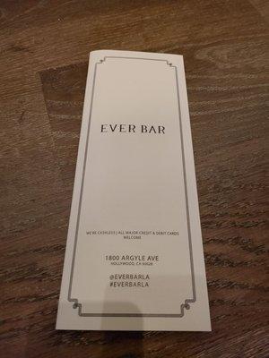 Ever Bar menu