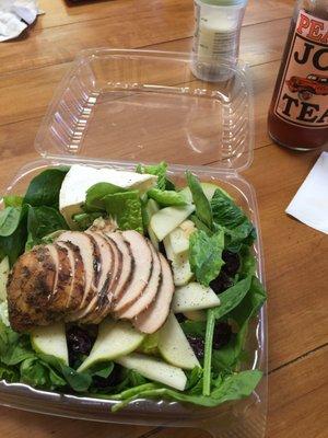 8/18/2016 - Romaine Hearts and Baby Spinach with herb grilled chicken and no dressing. Yum!