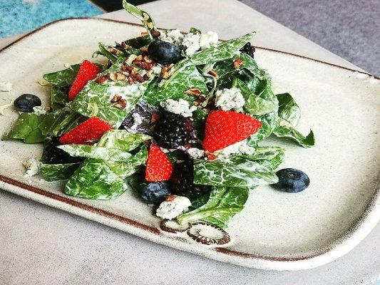 Berry Salad Mixed greens strawberries blackberries pistachios goat cheese and honey vinaigrette