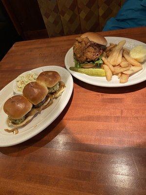 Filet Mignon Sliders and Country Fried Chicken Sandwich