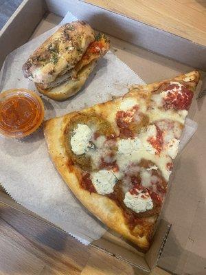 Chicken Parm Roll and eggplant pizza slice