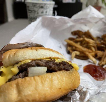 Deluxe burger and fries