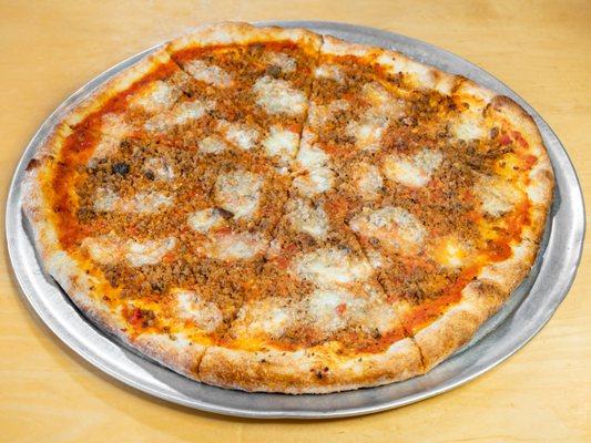 The Italian Stallion has a port wine sun-dried tomato sauce, Italian sausage, and fresh mozzarella