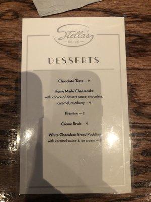 Dessert menu