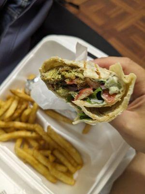 Falafel wrap and fries