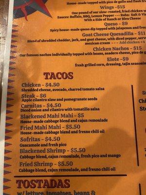 Taco menu