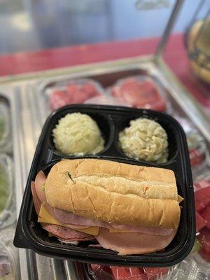 Cold cut sandwich with potato salad & macaroni salad