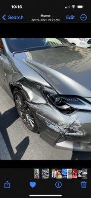 Severe damage from a car accident in  July of 2021 & excellent repair done thereafter.